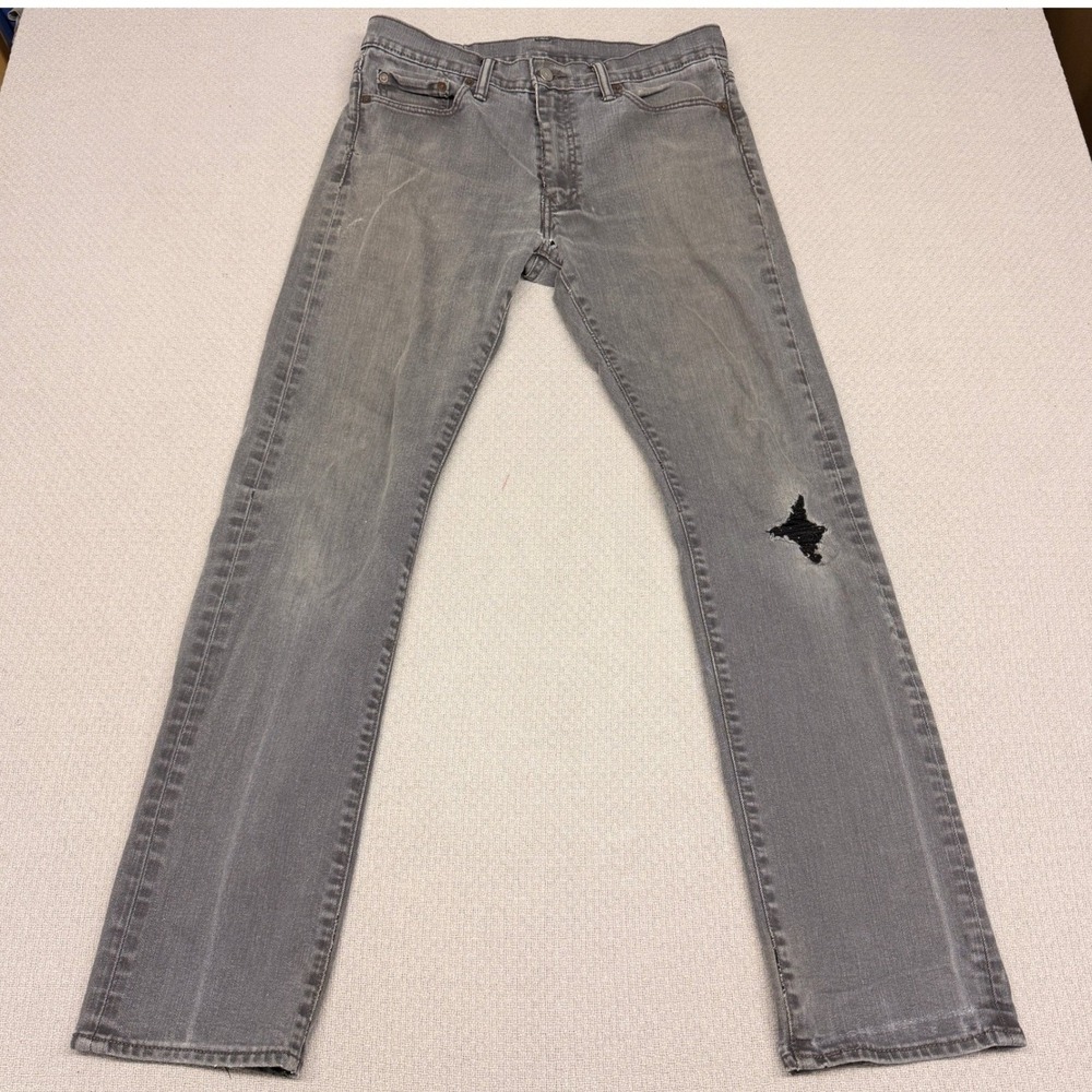 Levis 513 Jeans Mens 33x34 Gray Denim Ripped Distressed Grunge Casual